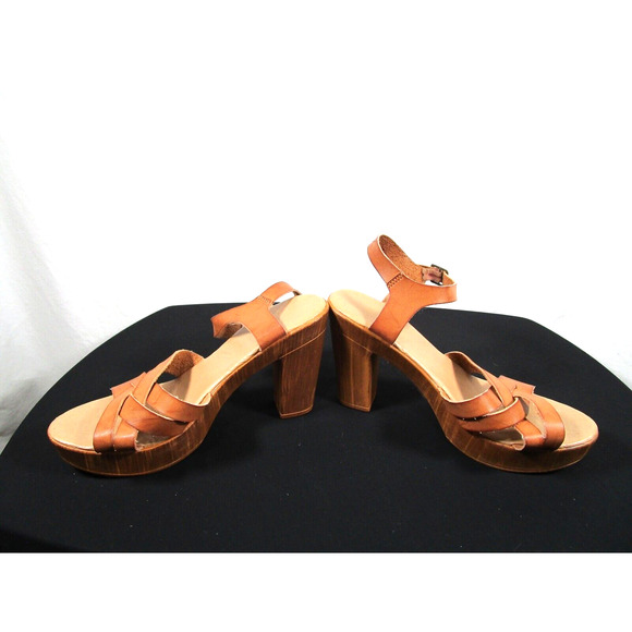 Altar'd State Brown Faux Leather Ankle Strap Block Heel Sandals Women Sz 7.5 - Picture 5 of 11